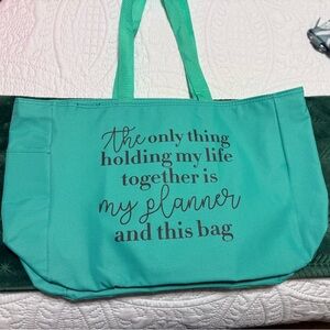 Planner Kate Teal Tote Bag with Quote